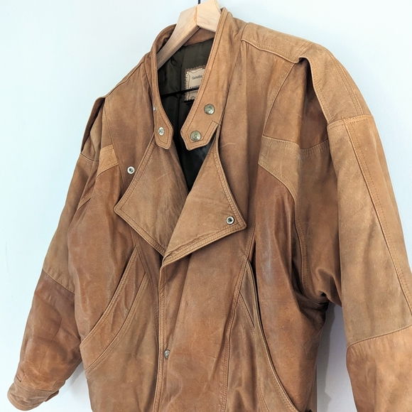 Vintage Natural Leather Bomber Aviation Motorcycle Jacket Tan Brown Size… - Picture 3 of 14